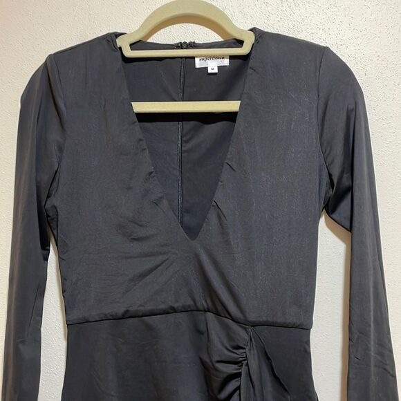 Superdown Revolve Martyna Deep V Black Ruffle Long Sleeve Mini Dress Size Medium - Picture 6 of 11